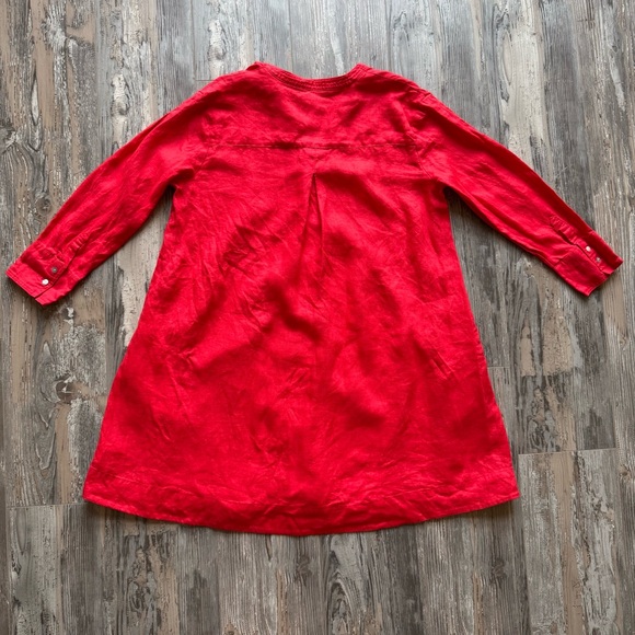 Women’s Joie Red Button-Down 100% Linen Long Sleeve V-Neck Dress Small - Picture 2 of 3